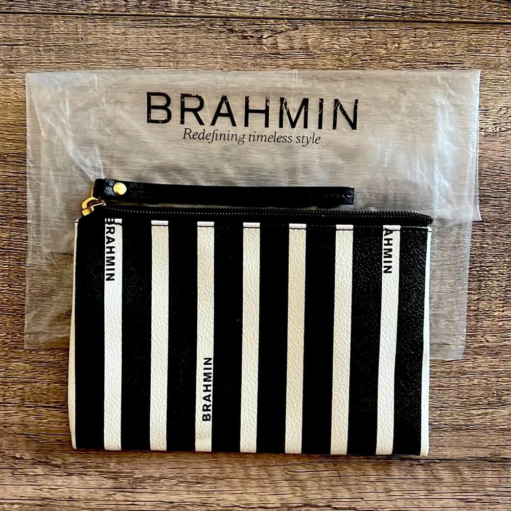 NEW BRAHMIN WRISTLET BLACK AND WHITE STRIPES & protective plastic bag